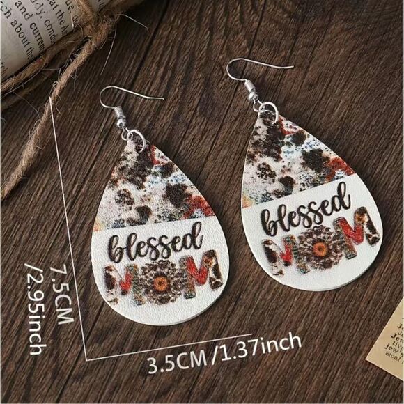Blessed Mom Teardrop Earrings Mothers Day - Picture 2 of 2